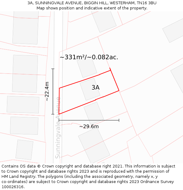 3A, SUNNINGVALE AVENUE, BIGGIN HILL, WESTERHAM, TN16 3BU: Plot and title map