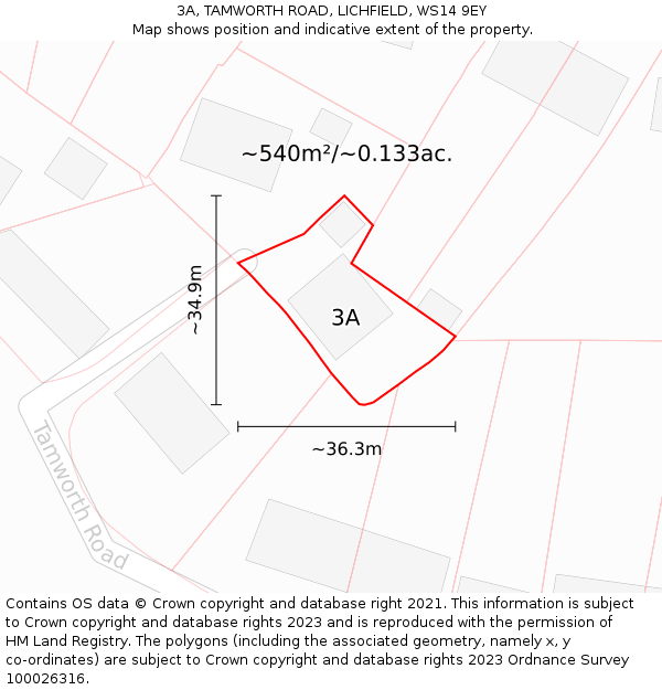 3A, TAMWORTH ROAD, LICHFIELD, WS14 9EY: Plot and title map