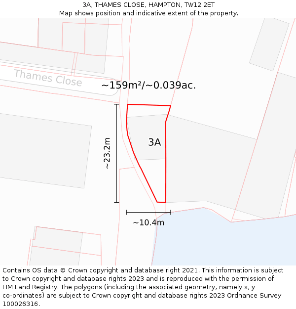 3A, THAMES CLOSE, HAMPTON, TW12 2ET: Plot and title map