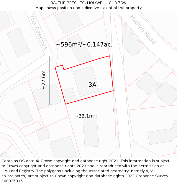 3A, THE BEECHES, HOLYWELL, CH8 7SW: Plot and title map