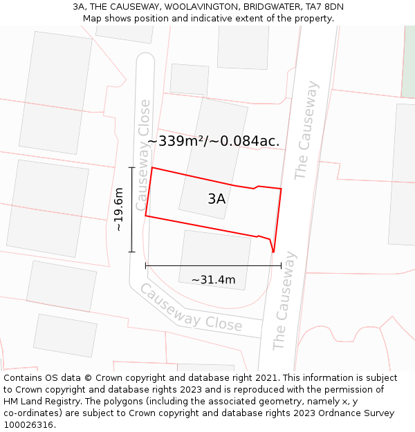 3A, THE CAUSEWAY, WOOLAVINGTON, BRIDGWATER, TA7 8DN: Plot and title map