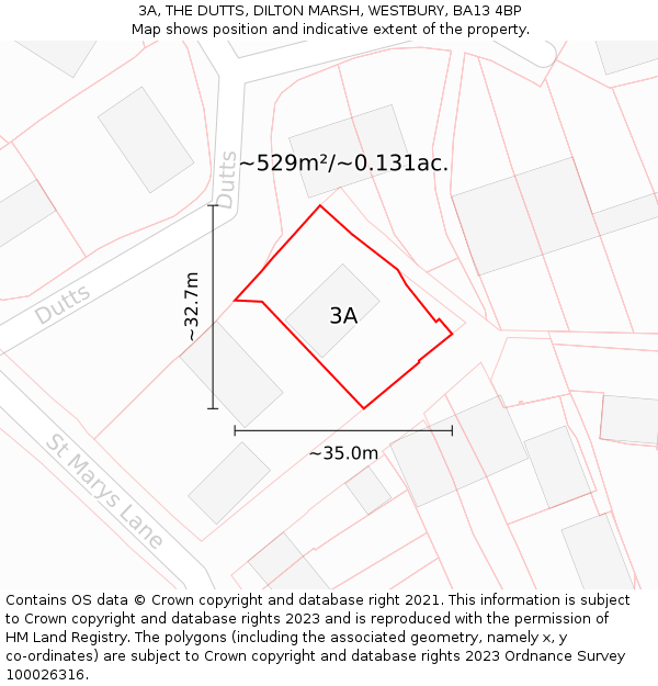 3A, THE DUTTS, DILTON MARSH, WESTBURY, BA13 4BP: Plot and title map