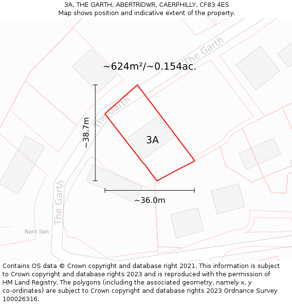 3A, THE GARTH, ABERTRIDWR, CAERPHILLY, CF83 4ES: Plot and title map