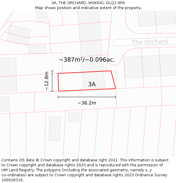 3A, THE ORCHARD, WOKING, GU22 9PA: Plot and title map