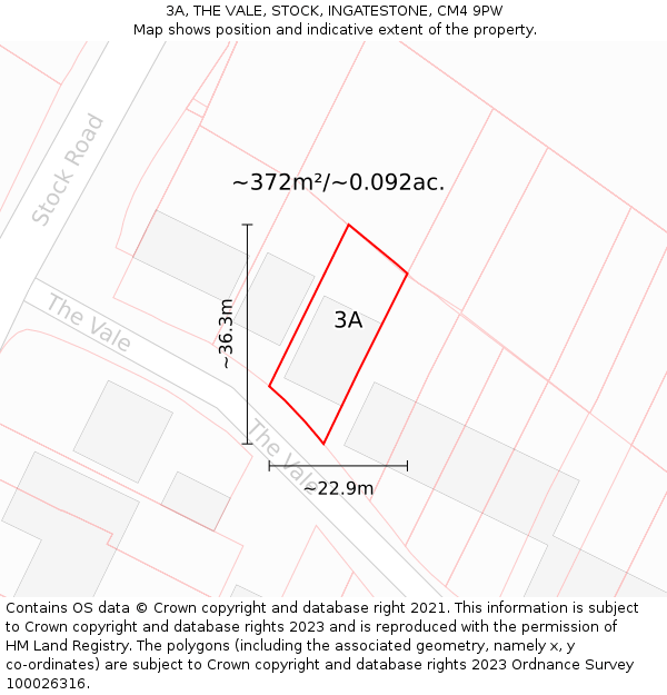 3A, THE VALE, STOCK, INGATESTONE, CM4 9PW: Plot and title map