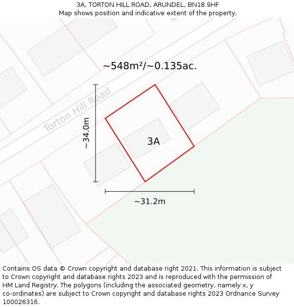 3A, TORTON HILL ROAD, ARUNDEL, BN18 9HF: Plot and title map