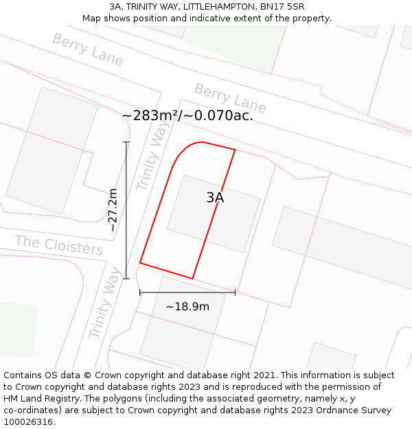 3A, TRINITY WAY, LITTLEHAMPTON, BN17 5SR: Plot and title map