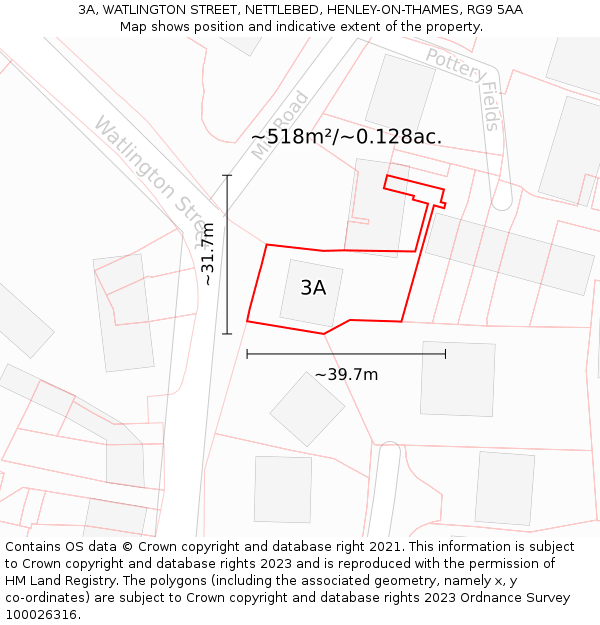 3A, WATLINGTON STREET, NETTLEBED, HENLEY-ON-THAMES, RG9 5AA: Plot and title map