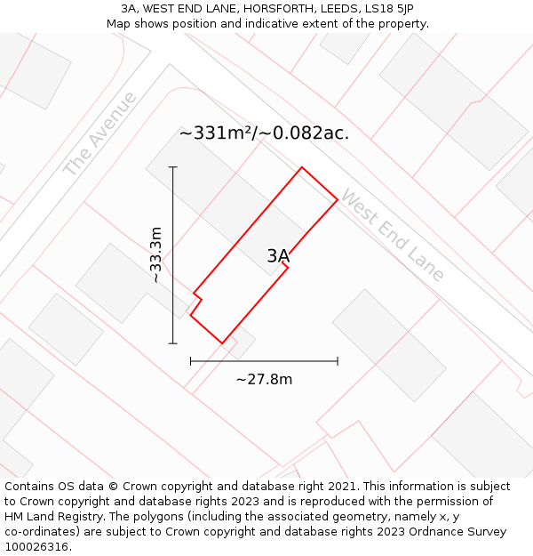 3A, WEST END LANE, HORSFORTH, LEEDS, LS18 5JP: Plot and title map