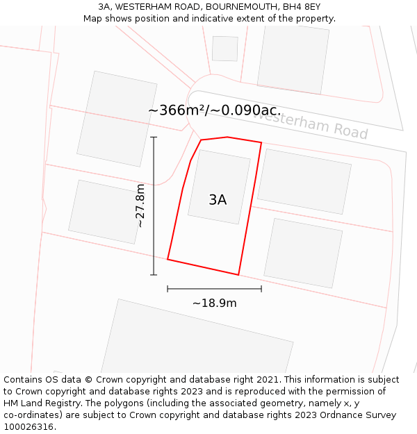 3A, WESTERHAM ROAD, BOURNEMOUTH, BH4 8EY: Plot and title map