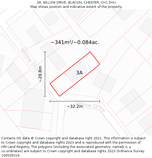 3A, WILLOW DRIVE, BLACON, CHESTER, CH1 5HU: Plot and title map