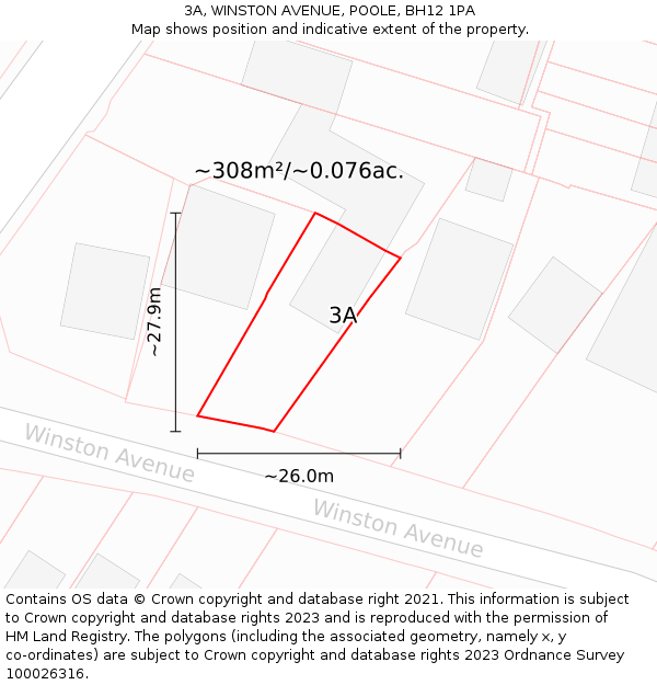 3A, WINSTON AVENUE, POOLE, BH12 1PA: Plot and title map