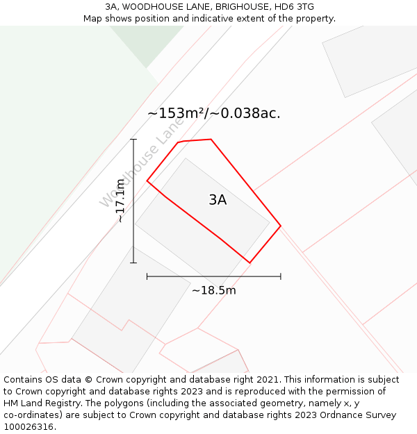3A, WOODHOUSE LANE, BRIGHOUSE, HD6 3TG: Plot and title map