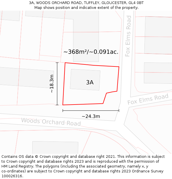 3A, WOODS ORCHARD ROAD, TUFFLEY, GLOUCESTER, GL4 0BT: Plot and title map
