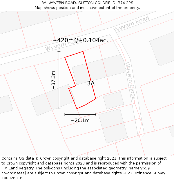 3A, WYVERN ROAD, SUTTON COLDFIELD, B74 2PS: Plot and title map