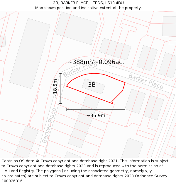 3B, BARKER PLACE, LEEDS, LS13 4BU: Plot and title map