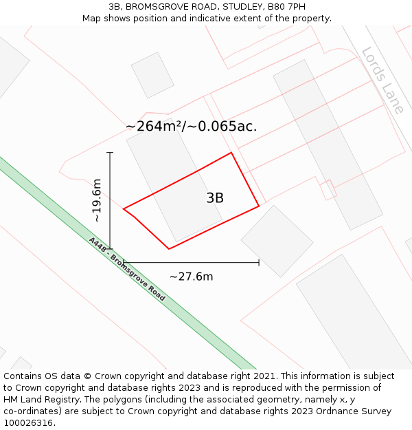 3B, BROMSGROVE ROAD, STUDLEY, B80 7PH: Plot and title map