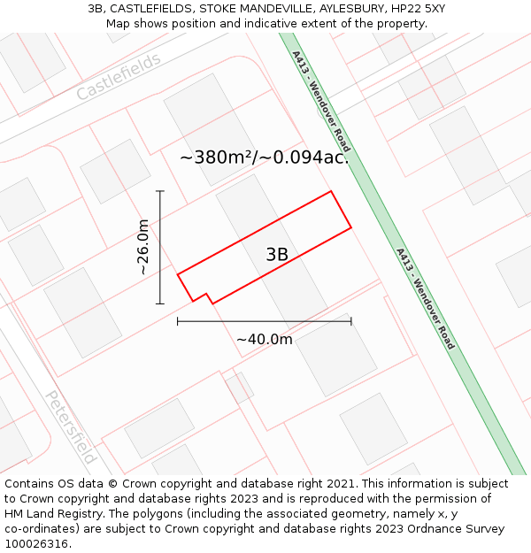 3B, CASTLEFIELDS, STOKE MANDEVILLE, AYLESBURY, HP22 5XY: Plot and title map