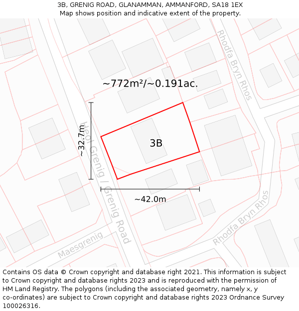 3B, GRENIG ROAD, GLANAMMAN, AMMANFORD, SA18 1EX: Plot and title map