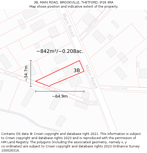 3B, MAIN ROAD, BROOKVILLE, THETFORD, IP26 4RA: Plot and title map