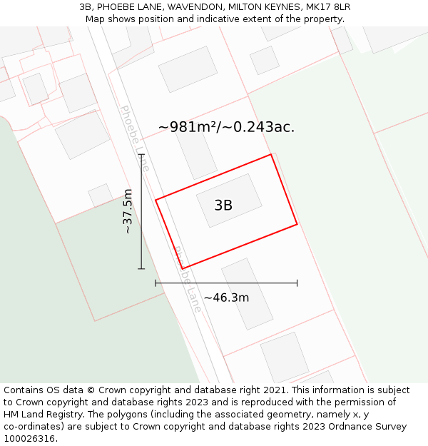 3B, PHOEBE LANE, WAVENDON, MILTON KEYNES, MK17 8LR: Plot and title map
