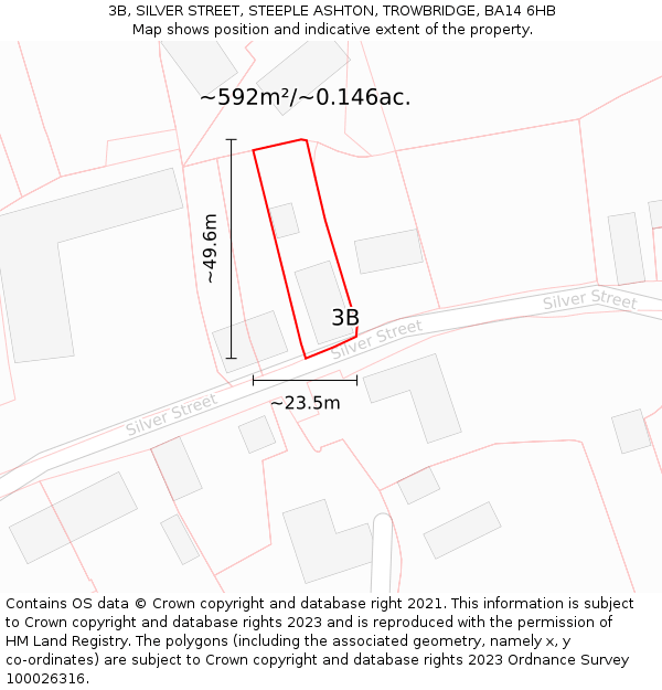 3B, SILVER STREET, STEEPLE ASHTON, TROWBRIDGE, BA14 6HB: Plot and title map