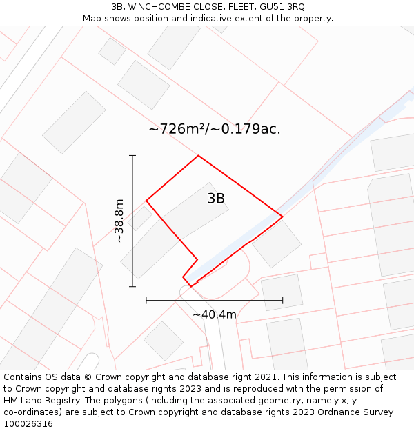 3B, WINCHCOMBE CLOSE, FLEET, GU51 3RQ: Plot and title map
