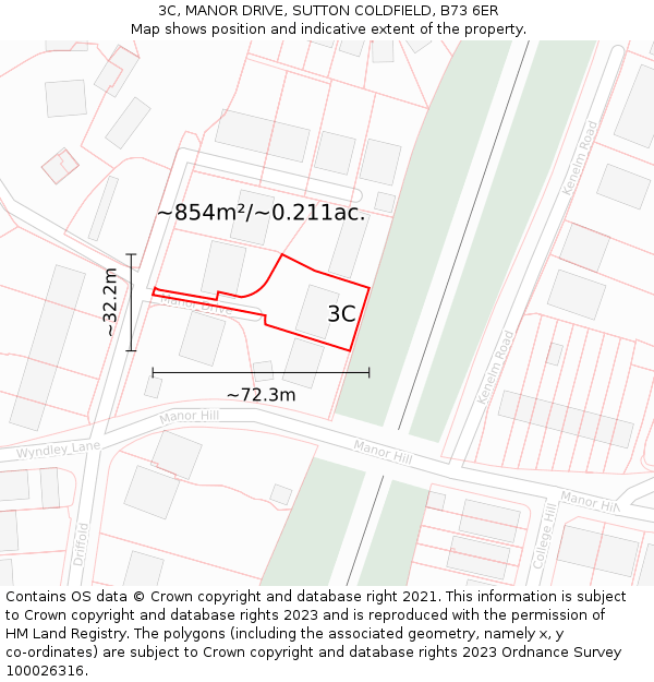 3C, MANOR DRIVE, SUTTON COLDFIELD, B73 6ER: Plot and title map