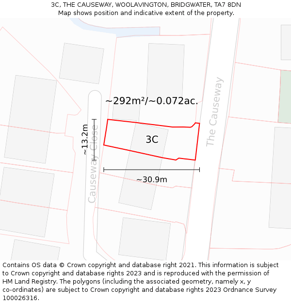 3C, THE CAUSEWAY, WOOLAVINGTON, BRIDGWATER, TA7 8DN: Plot and title map