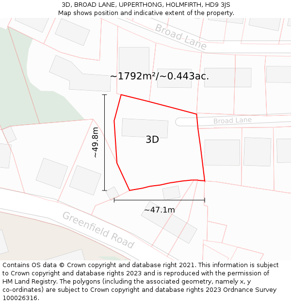 3D, BROAD LANE, UPPERTHONG, HOLMFIRTH, HD9 3JS: Plot and title map