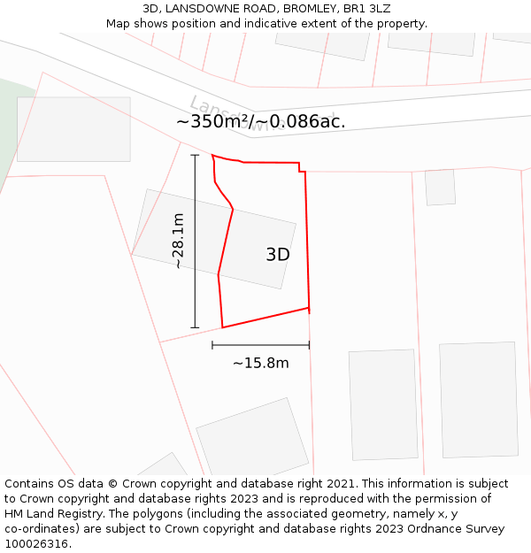 3D, LANSDOWNE ROAD, BROMLEY, BR1 3LZ: Plot and title map