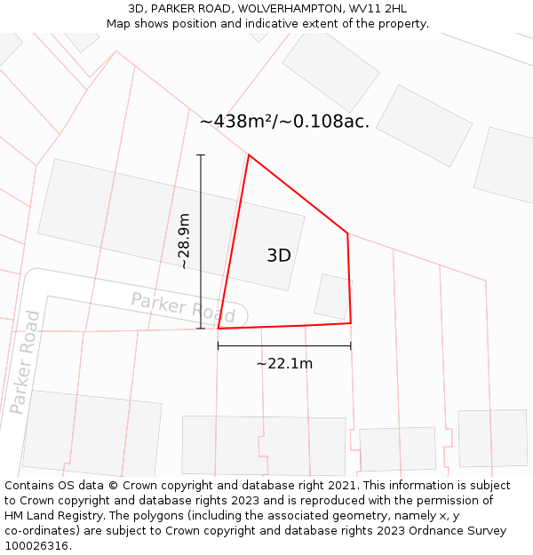 3D, PARKER ROAD, WOLVERHAMPTON, WV11 2HL: Plot and title map