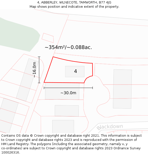4, ABBERLEY, WILNECOTE, TAMWORTH, B77 4JG: Plot and title map