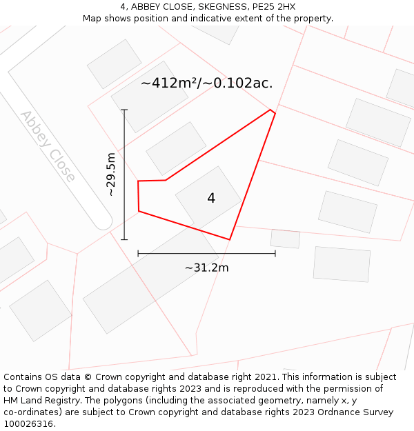 4, ABBEY CLOSE, SKEGNESS, PE25 2HX: Plot and title map