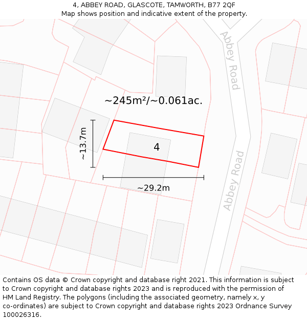 4, ABBEY ROAD, GLASCOTE, TAMWORTH, B77 2QF: Plot and title map