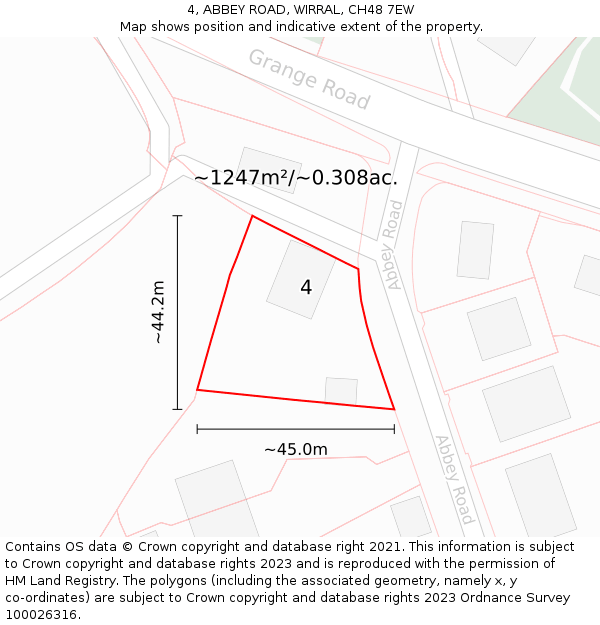 4, ABBEY ROAD, WIRRAL, CH48 7EW: Plot and title map