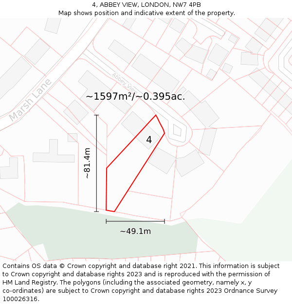 4, ABBEY VIEW, LONDON, NW7 4PB: Plot and title map