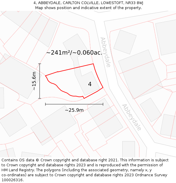 4, ABBEYDALE, CARLTON COLVILLE, LOWESTOFT, NR33 8WJ: Plot and title map