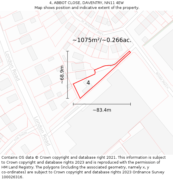 4, ABBOT CLOSE, DAVENTRY, NN11 4EW: Plot and title map