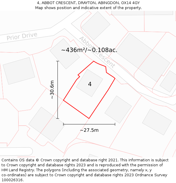 4, ABBOT CRESCENT, DRAYTON, ABINGDON, OX14 4GY: Plot and title map