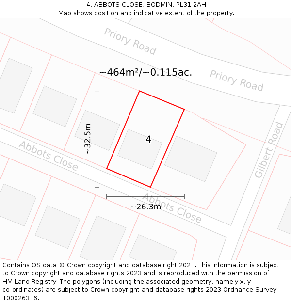 4, ABBOTS CLOSE, BODMIN, PL31 2AH: Plot and title map