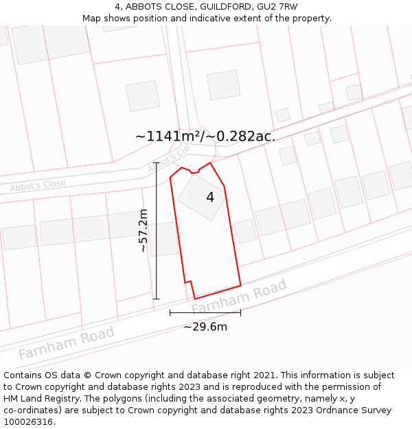 4, ABBOTS CLOSE, GUILDFORD, GU2 7RW: Plot and title map