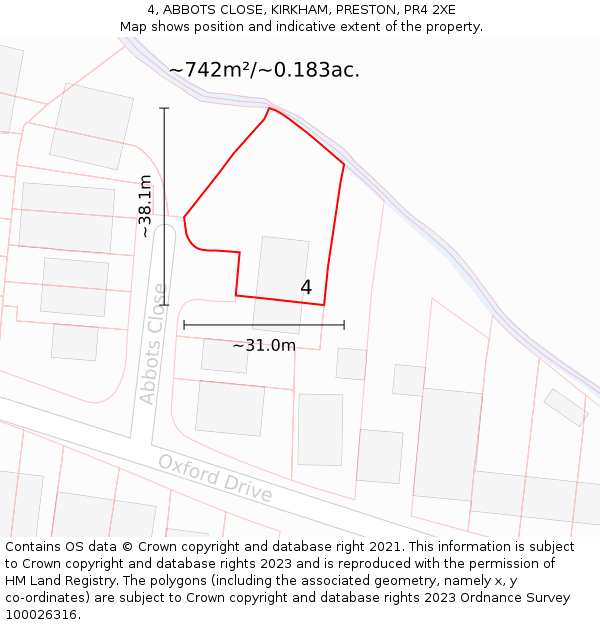 4, ABBOTS CLOSE, KIRKHAM, PRESTON, PR4 2XE: Plot and title map