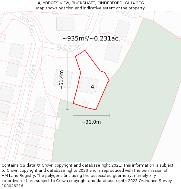 4, ABBOTS VIEW, BUCKSHAFT, CINDERFORD, GL14 3EG: Plot and title map