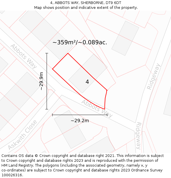 4, ABBOTS WAY, SHERBORNE, DT9 6DT: Plot and title map