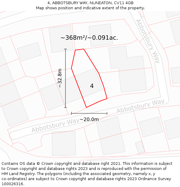4, ABBOTSBURY WAY, NUNEATON, CV11 4GB: Plot and title map
