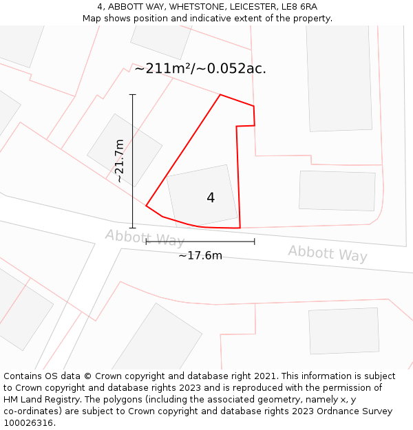 4, ABBOTT WAY, WHETSTONE, LEICESTER, LE8 6RA: Plot and title map