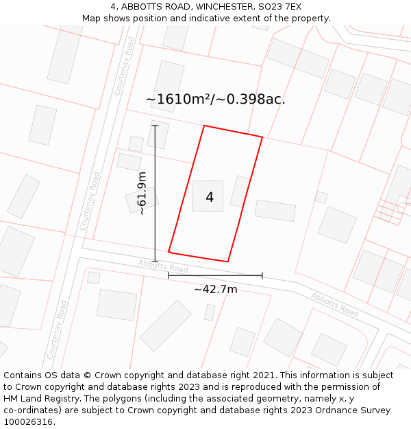 4, ABBOTTS ROAD, WINCHESTER, SO23 7EX: Plot and title map