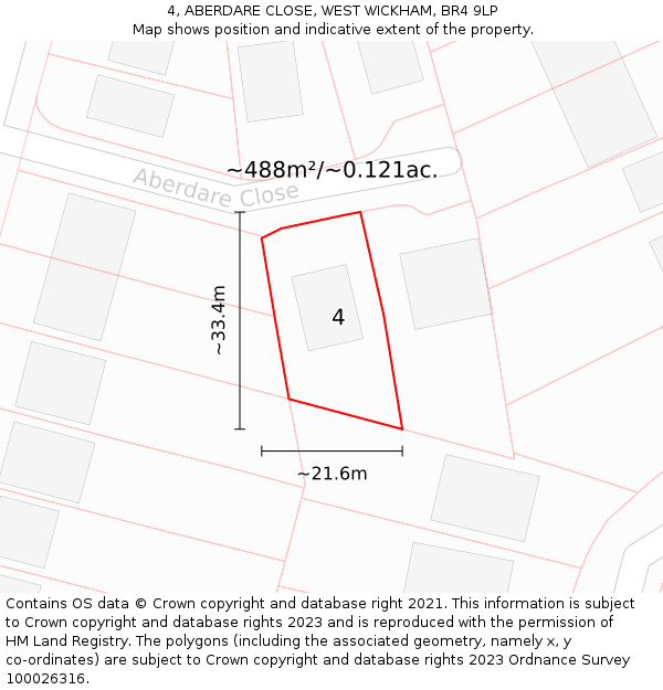 4, ABERDARE CLOSE, WEST WICKHAM, BR4 9LP: Plot and title map