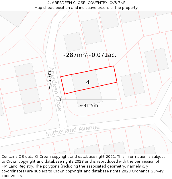 4, ABERDEEN CLOSE, COVENTRY, CV5 7NE: Plot and title map
